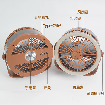 Ventilateur de table portable USB à commande à distance rechargeable avec lumière de nuit pour camping ou usage familial